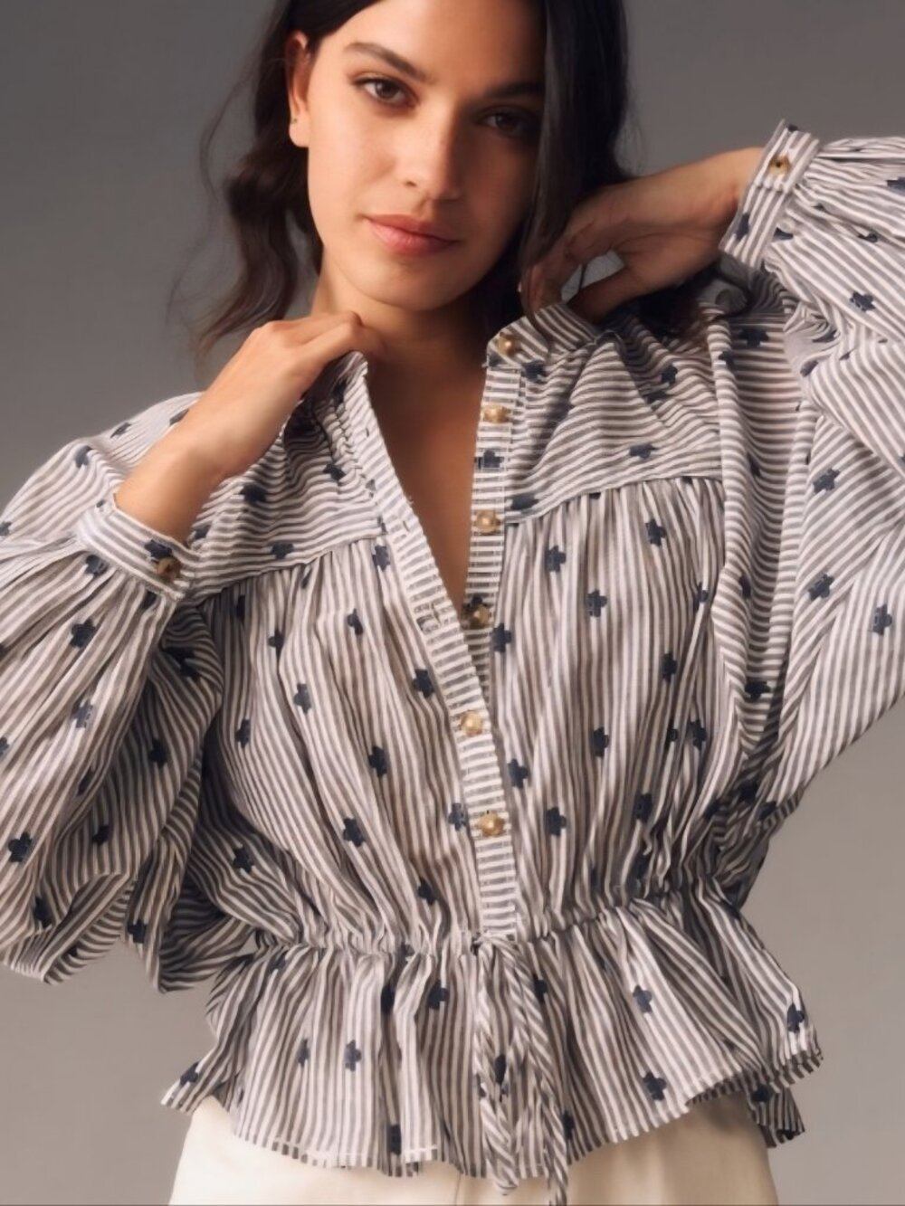 Pilcro The Sidney Batwing Blouse Cinched Waist Edition Button up size large